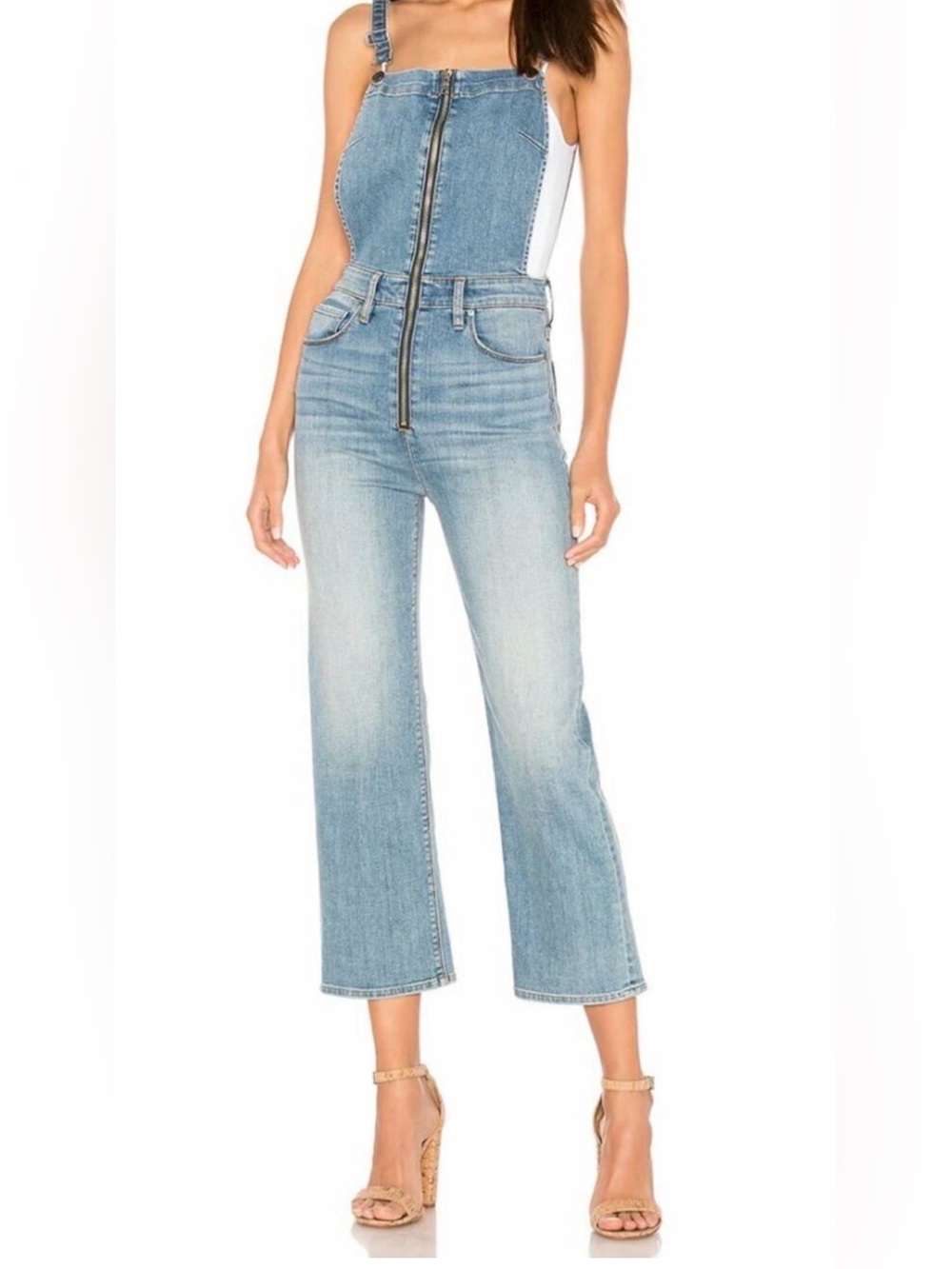 NEW HUDSON CANNON AVALON DENIM ZIP FRONT CROP JEANS OVERALLS $265 JUMPSUIT SZ 24
